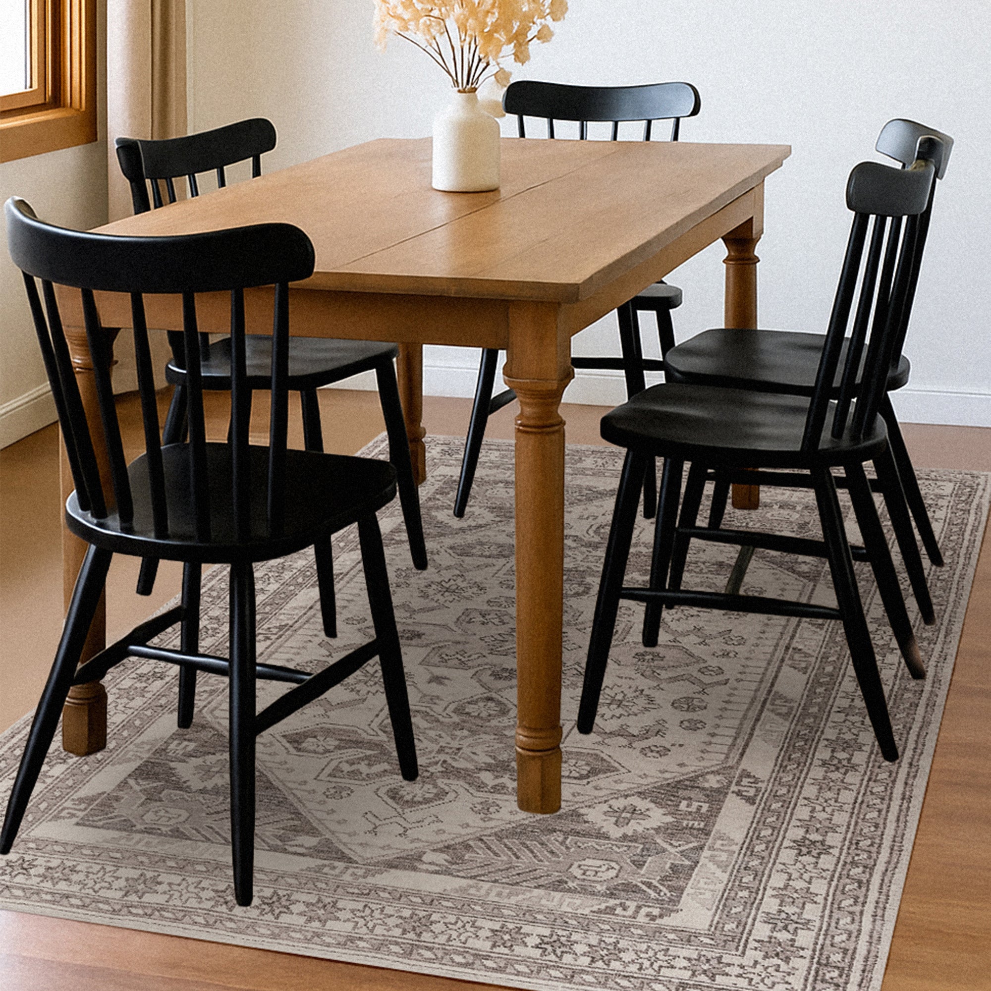 Saraz Grey Silver Dining Room Washble Rug