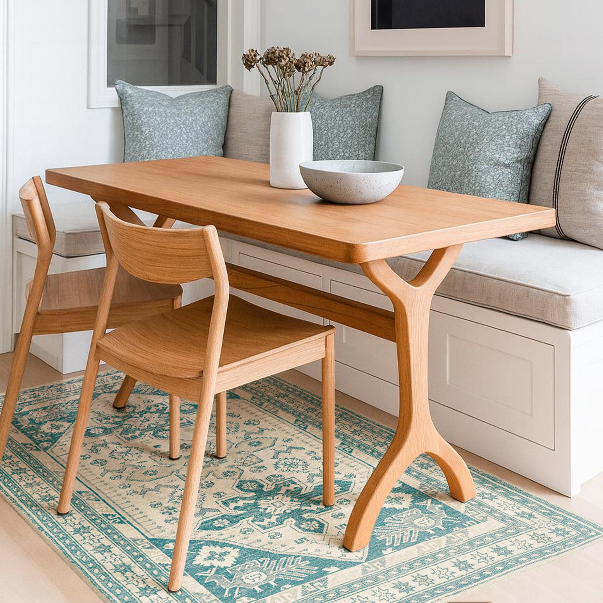 Saraz Teal Dining Room Washble Rug