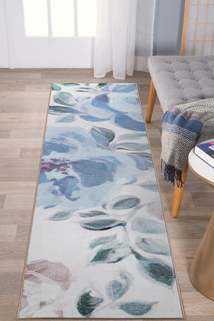 Sasha Floral Cream Blue Washable Rug