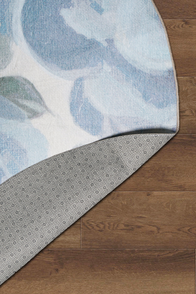 Sasha Floral Cream Blue Washable Rug