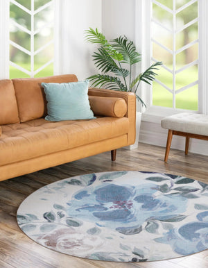 Sasha Floral Cream Blue Washable Rug