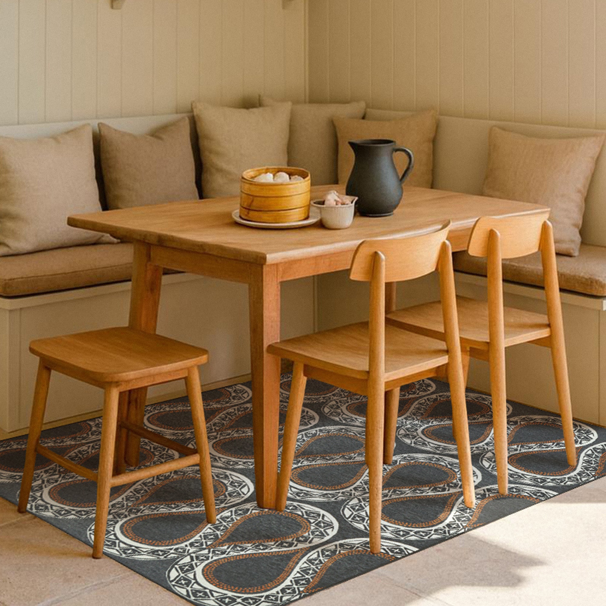 Serpentine Slate Grey Dining Room Washble Rug