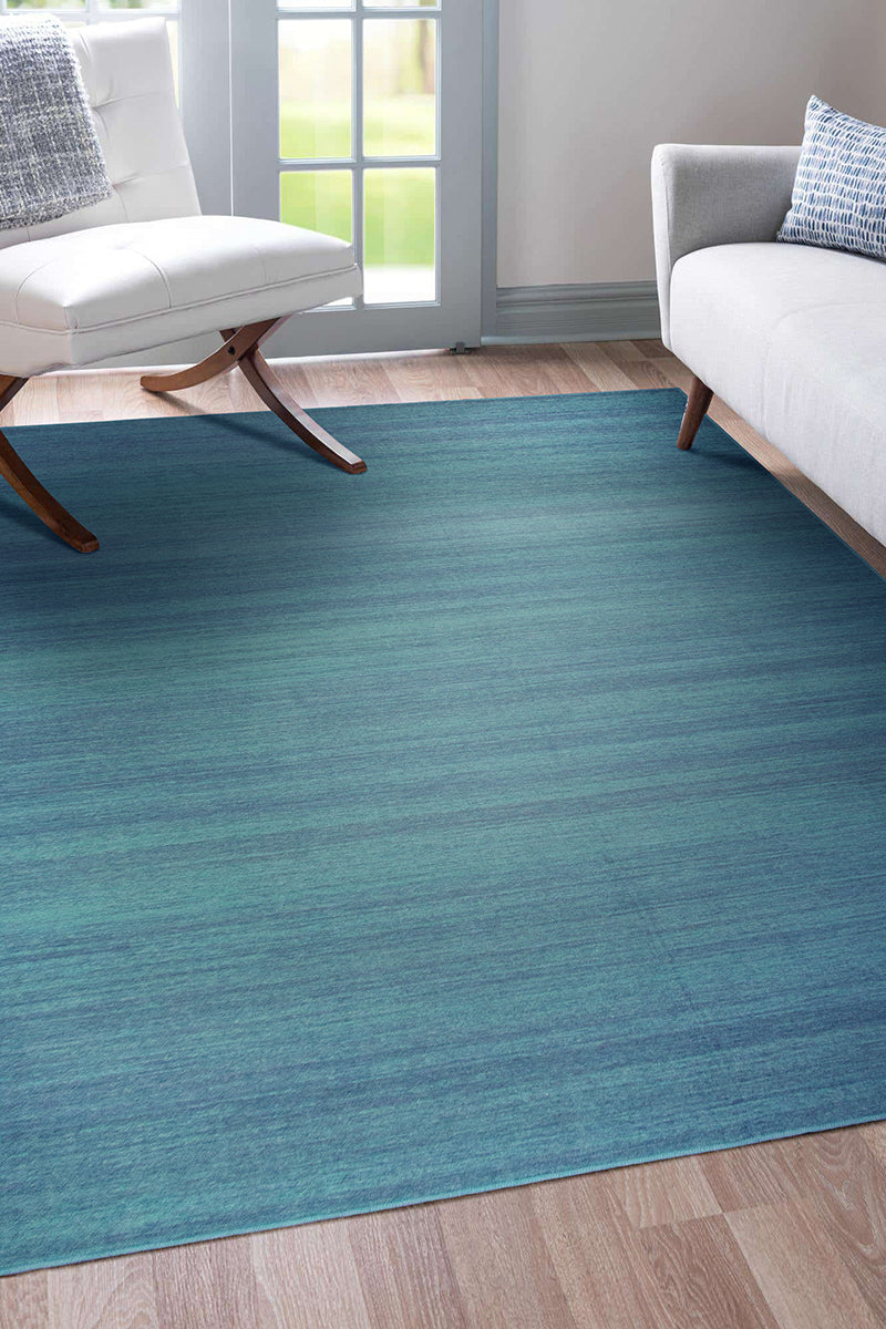 Solid Blue Washable Rug