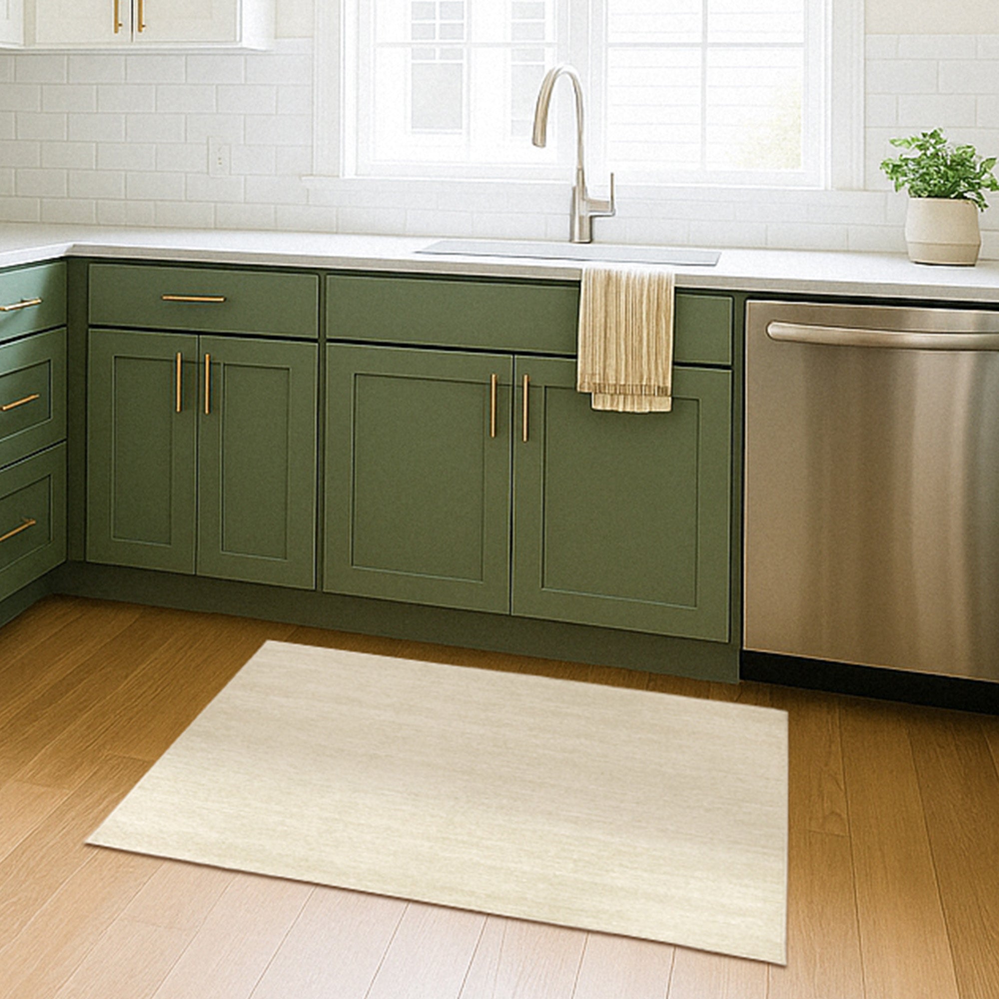 Solid Cream Kitchen Washable Rug