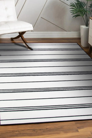 Stripe Black and White Washable Rug