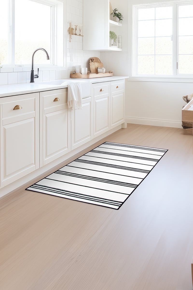 Stripe Black and White Washable Rug