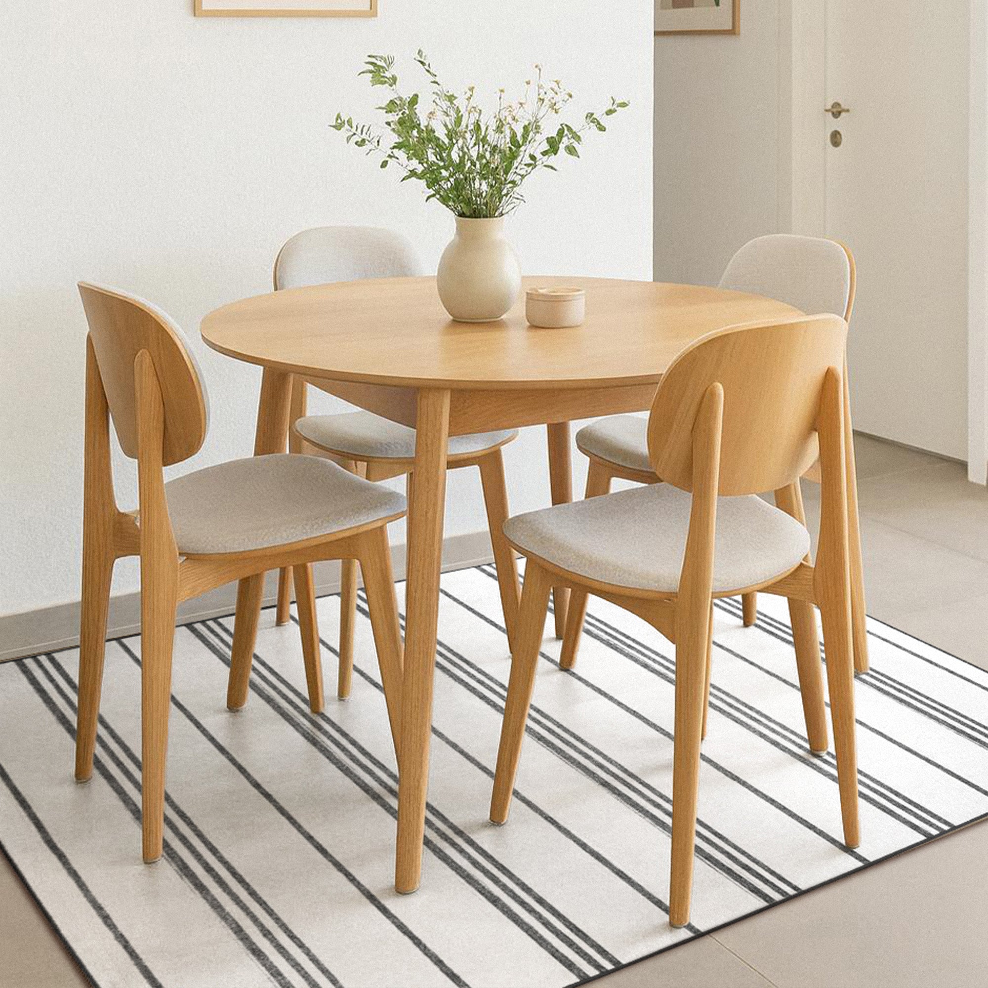 Stripe Grey Dining Room Washble Rug