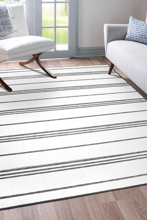 Stripe Grey Washable Rug