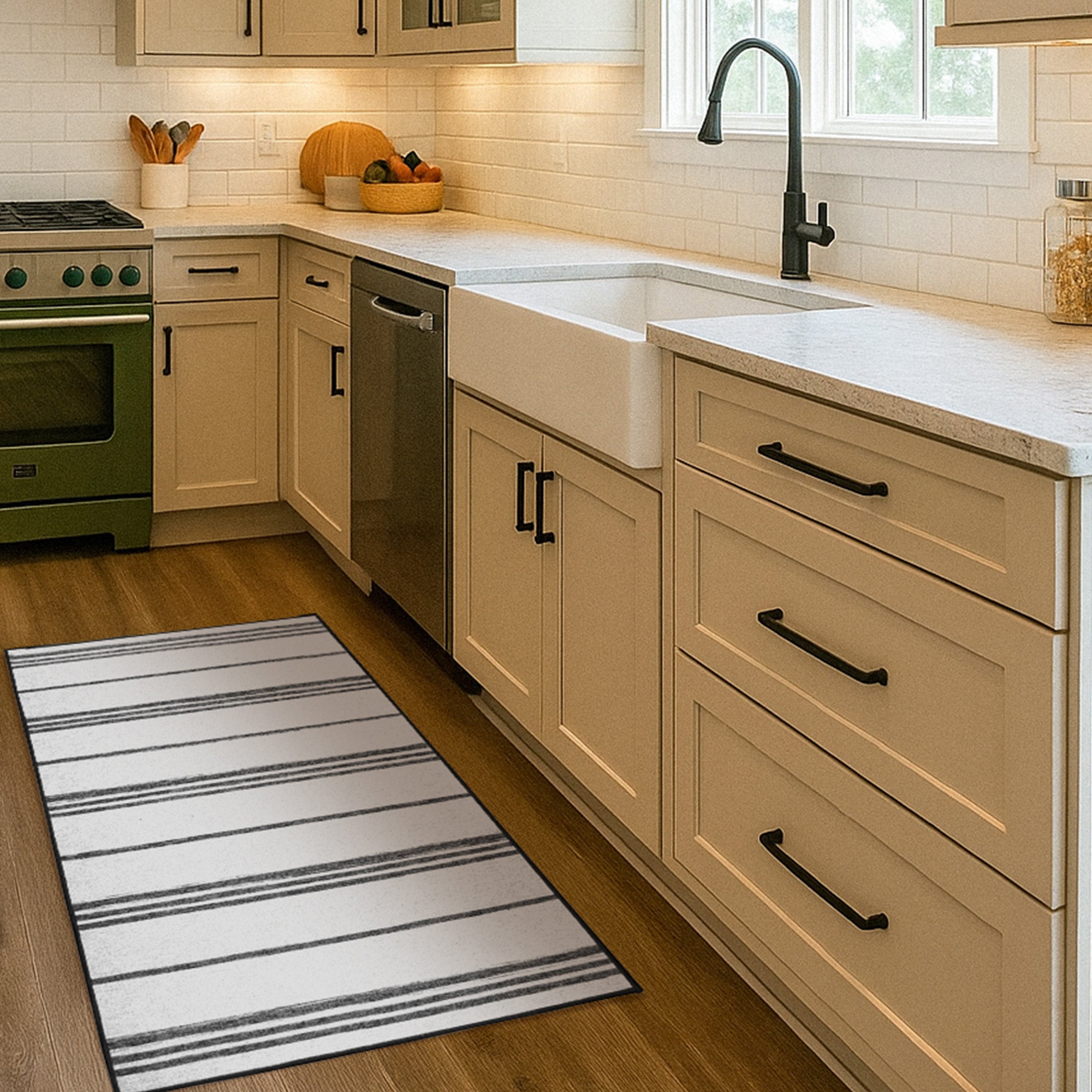 Stripe Grey Kitchen Washable Rug