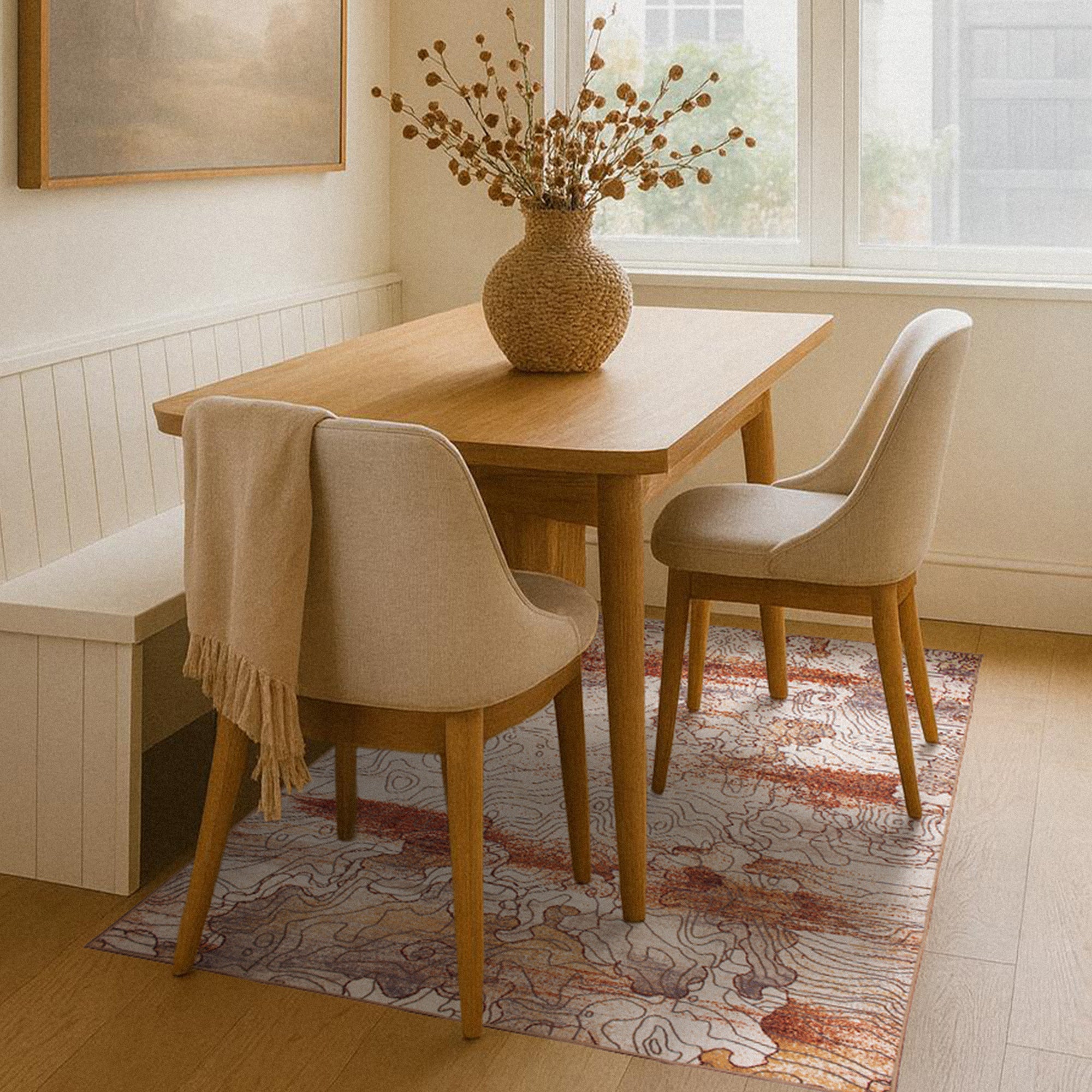 Vienna Abstract Natural Dining Room Washble Rug