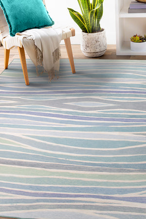 Waves Ocean Blue Washable Rug