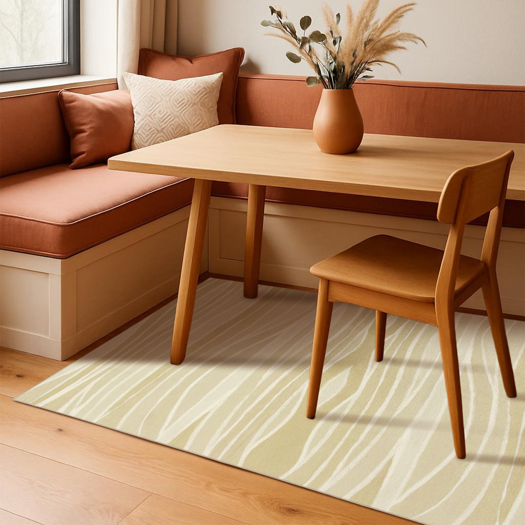 Waves Natural Dining Room Washble Rug