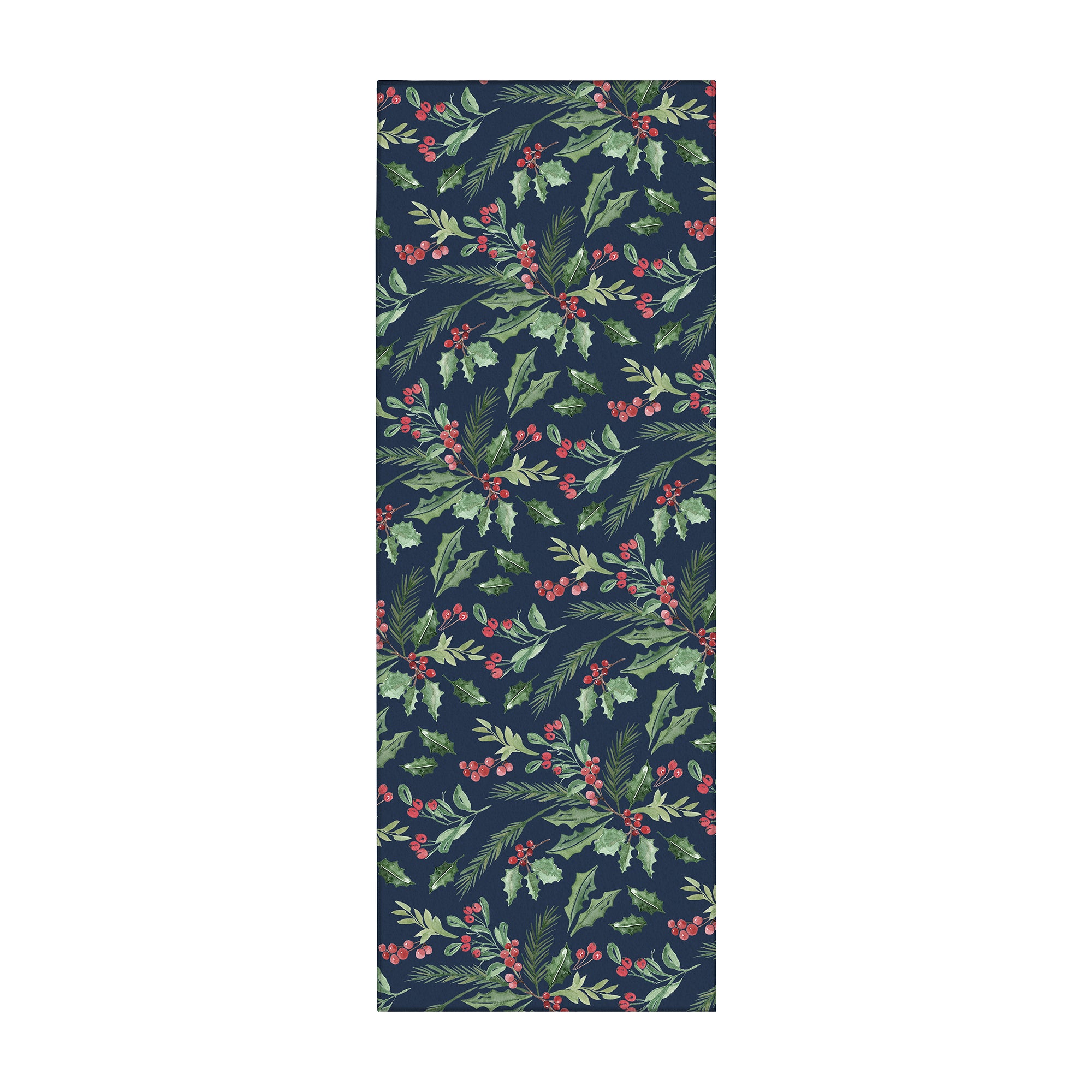 Holiday Winter Christmas Tradition Green Holly & Red Berries Machine Washable Rug