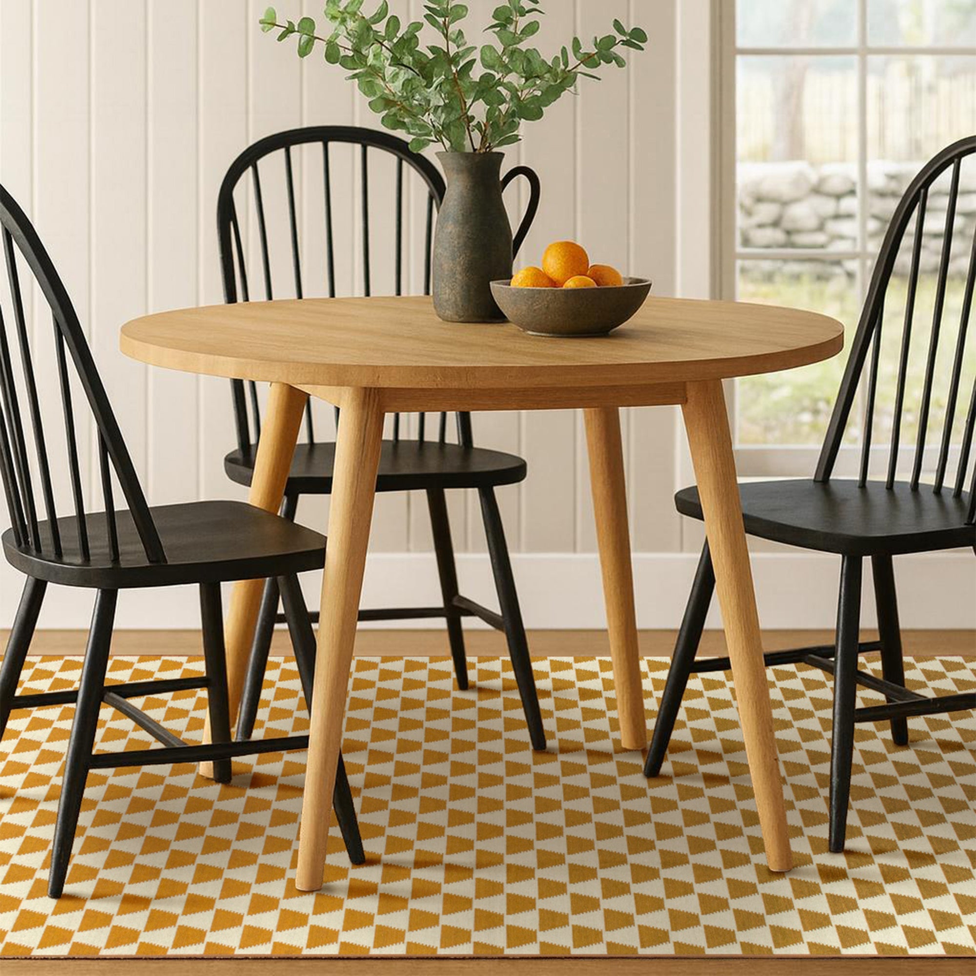 Yanis Yellow Gold Dining Room Washble Rug