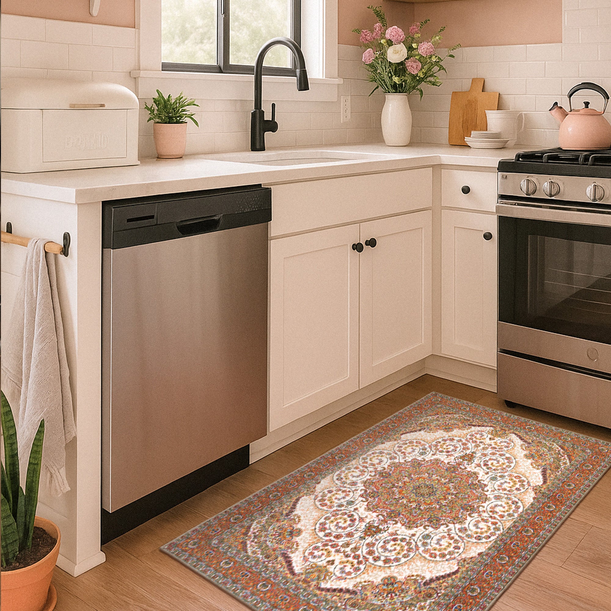 Zahara Amber Kitchen Washable Rug