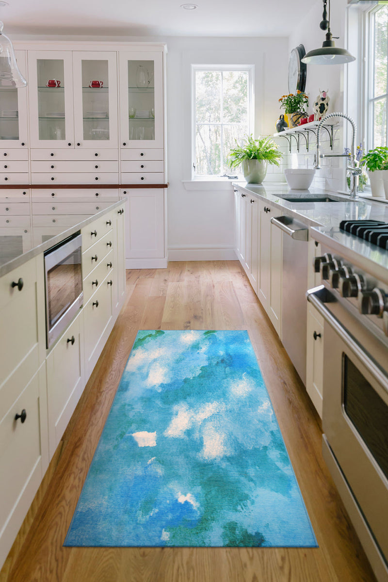 Watercolor Aqua Washable Rug