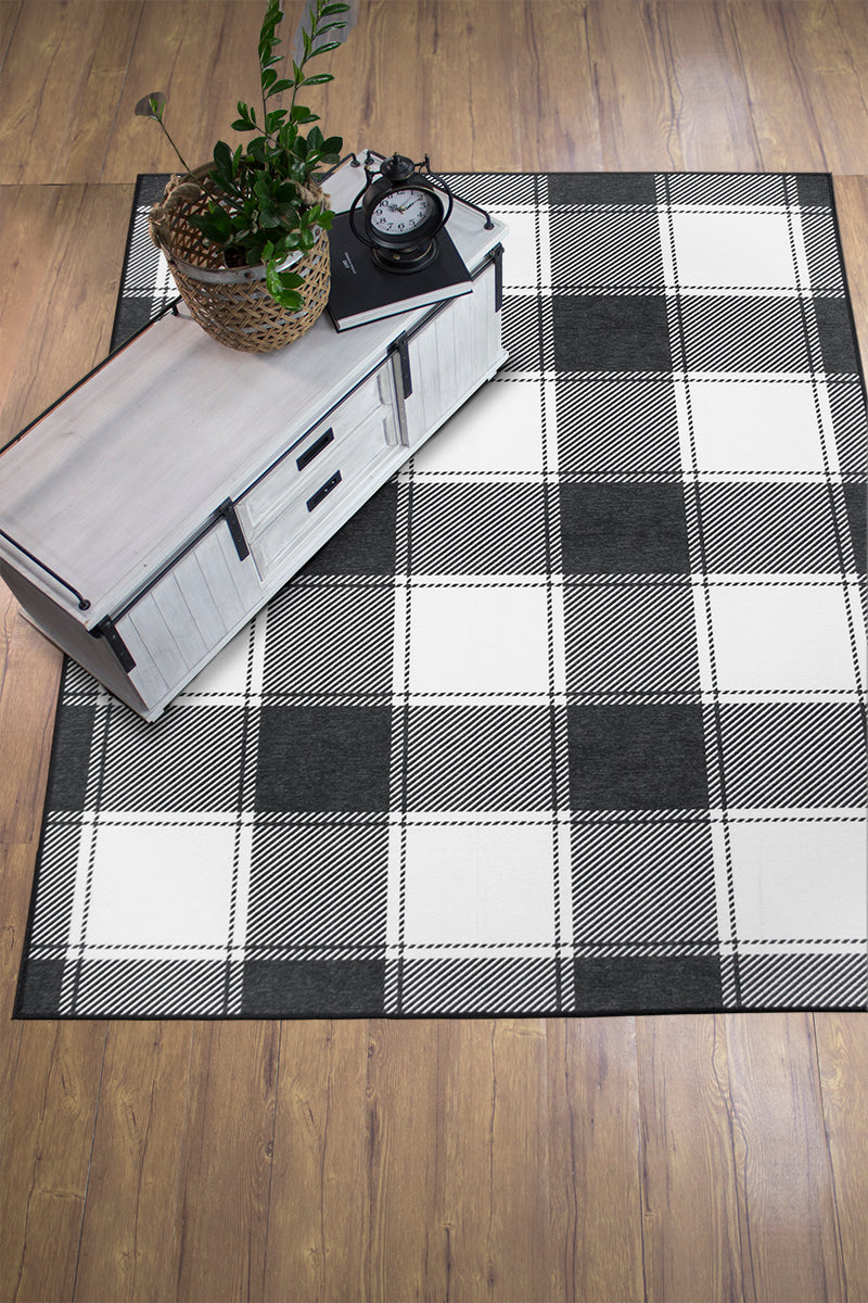 Buffalo Plaid Black and White Washable Rug