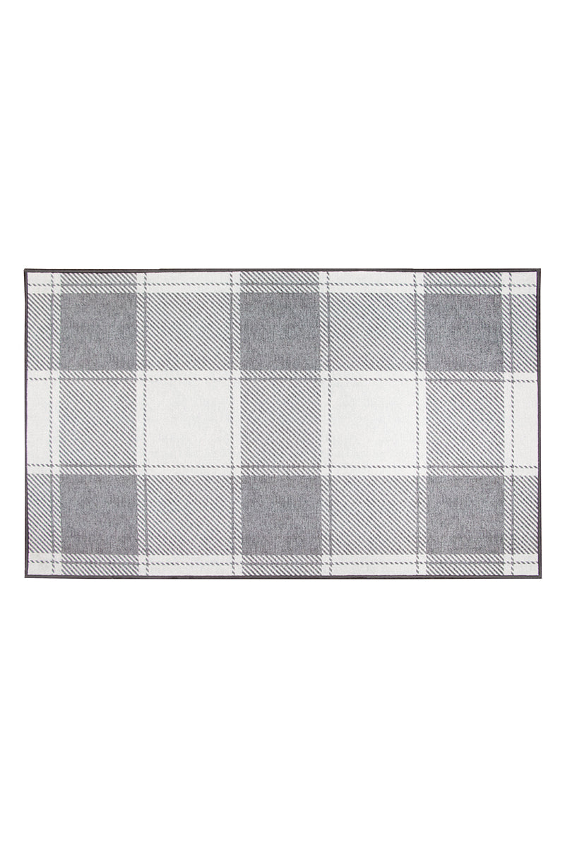 Buffalo Plaid Grey and White Washable Rug