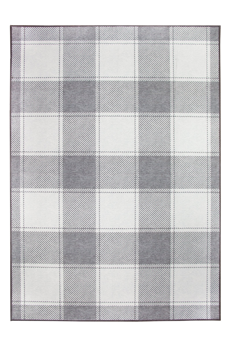 Buffalo Plaid Grey and White Washable Rug