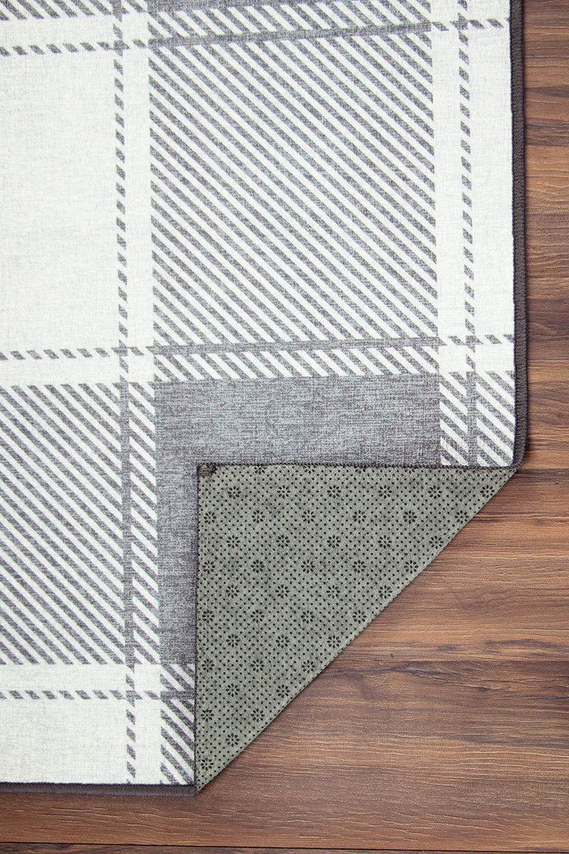 Buffalo Plaid Grey and White Washable Rug