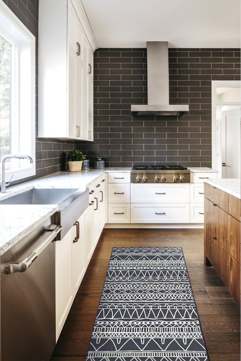 Chelsea Tribal Aztec Dark Grey Kitchen Washable Rug