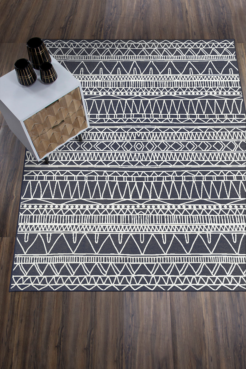 Chelsea Tribal Aztec Dark Grey Washable Rug