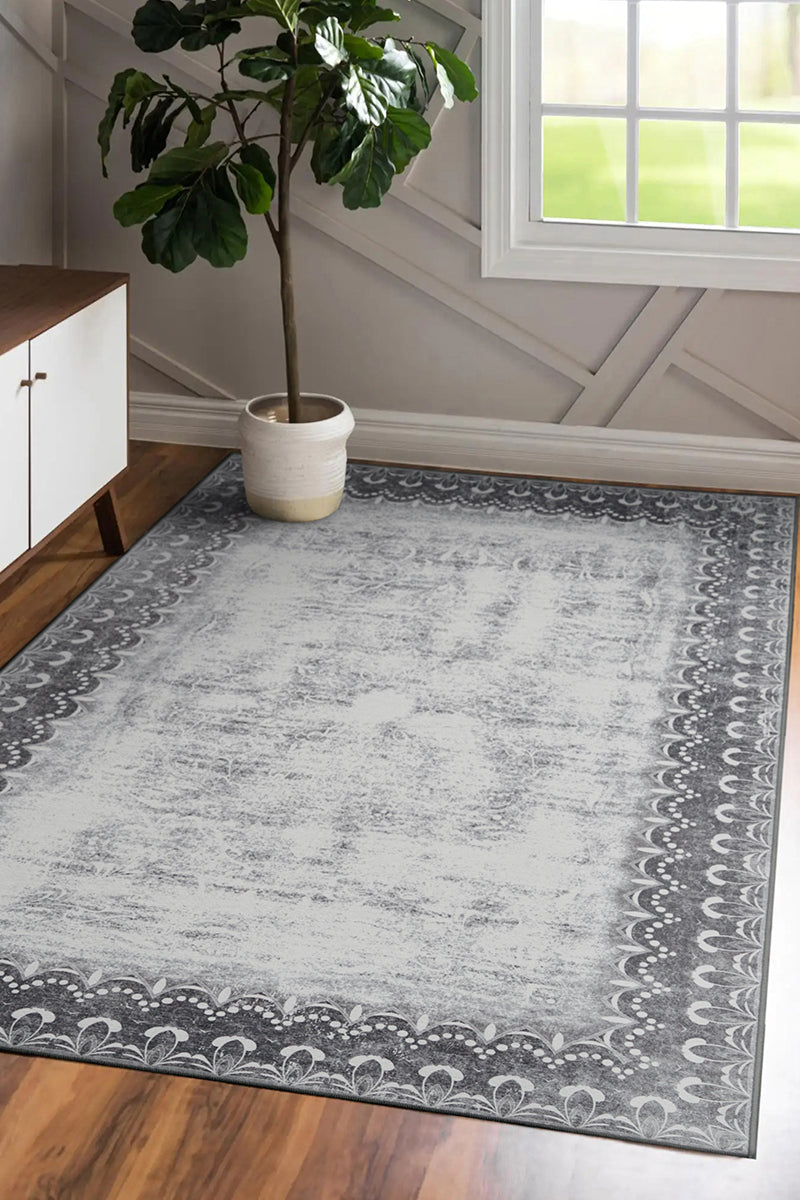 Dardon Bordered Grey Washable Rug