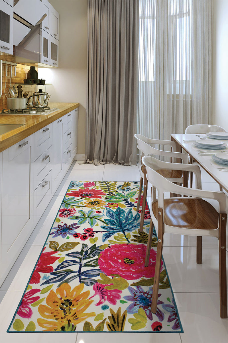 Floral Bloom Multicolor Washable Rug