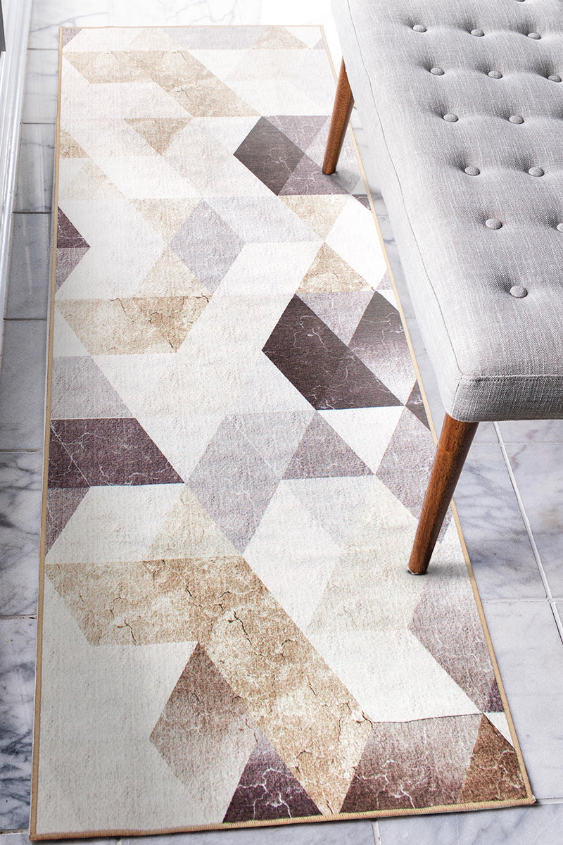 Lattice Geometric Neutral Washable Rug