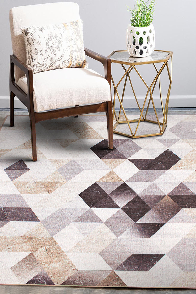 Lattice Geometric Neutral Washable Rug