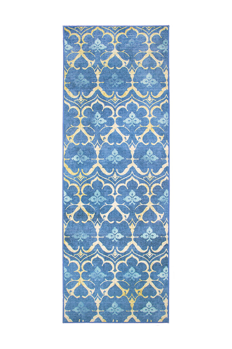 Leilani Damask Blue Washable Rug