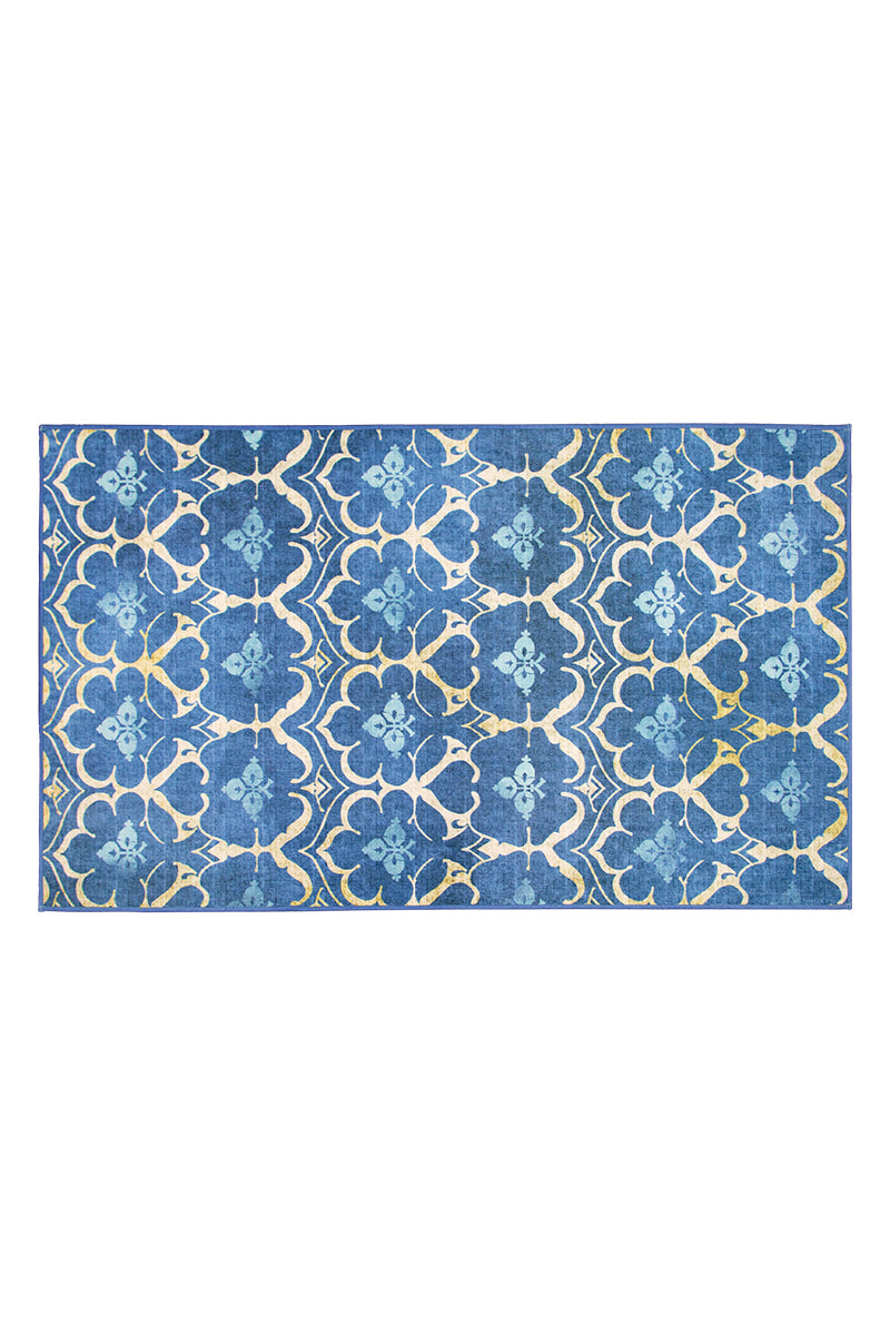 Leilani Damask Blue Washable Rug