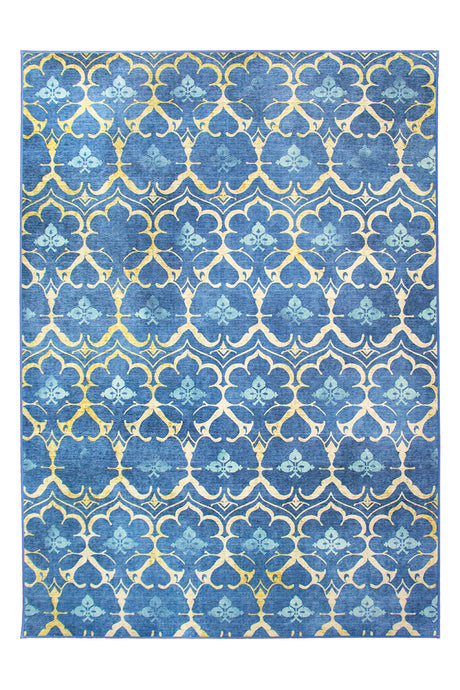 Leilani Damask Blue Washable Rug