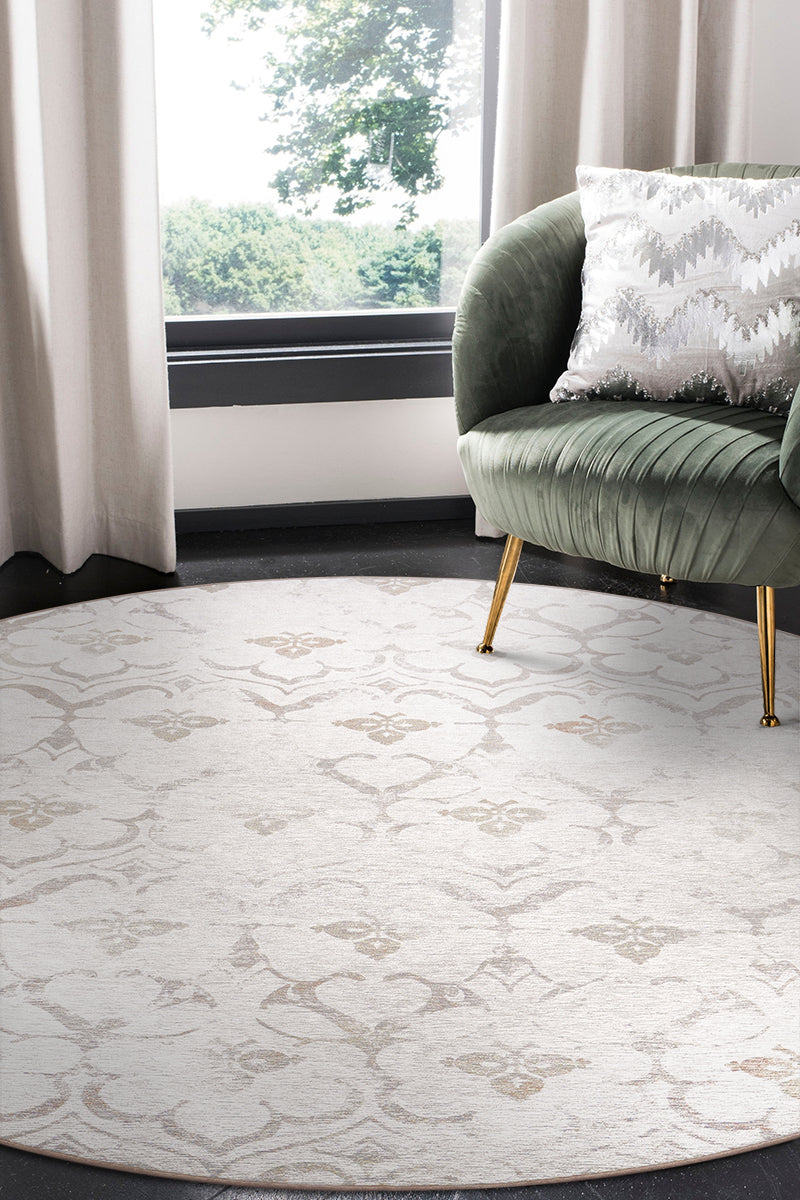 Leilani Damask Ivory Washable Rug