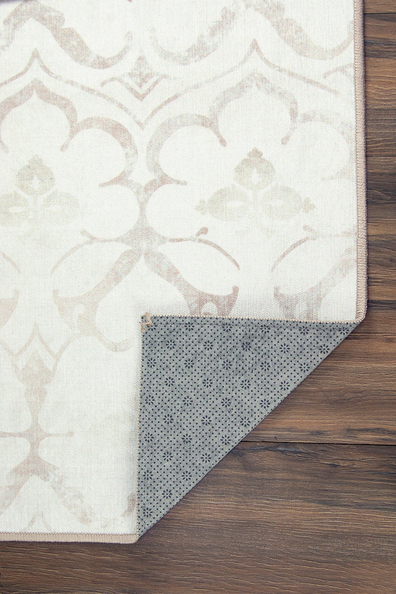 Leilani Damask Ivory Washable Rug