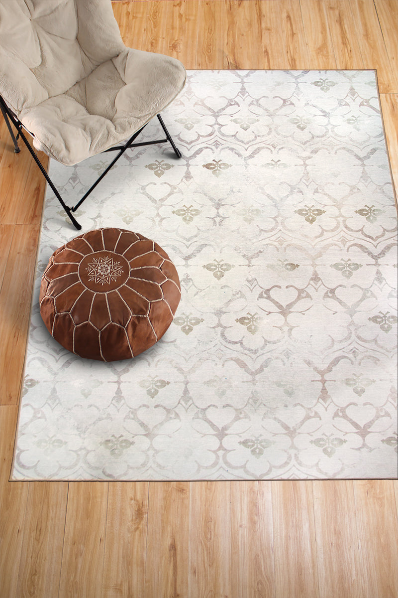 Leilani Damask Ivory Washable Rug