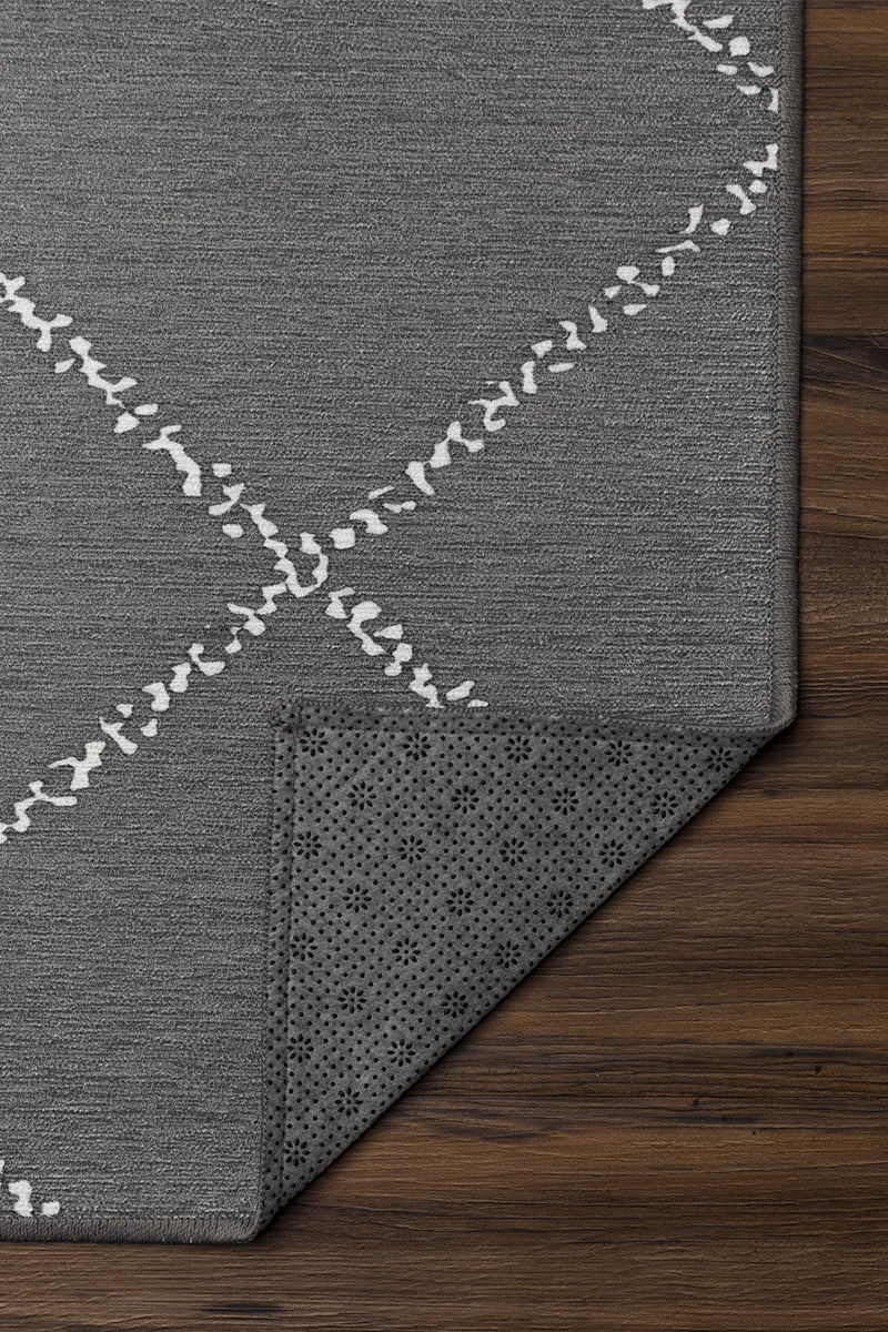 Medina Moroccan Diamond Grey Washable Rug