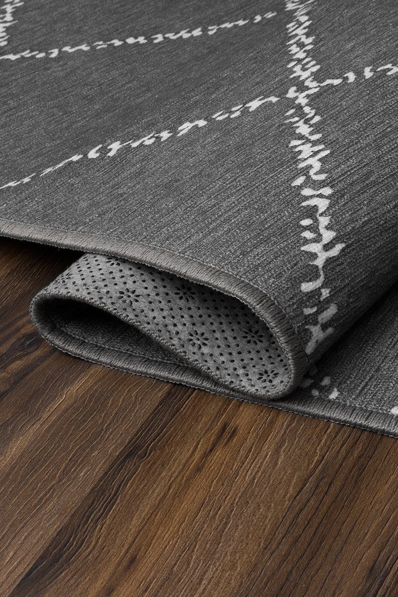 Medina Moroccan Diamond Grey Washable Rug