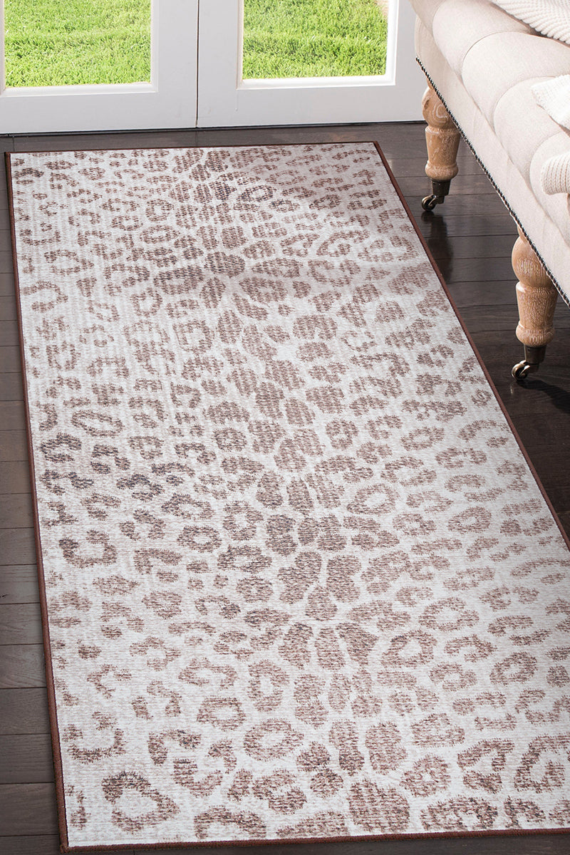 Miya Leopard Brown Washable Rug