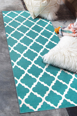 Moroccan Trellis Teal Washable Rug