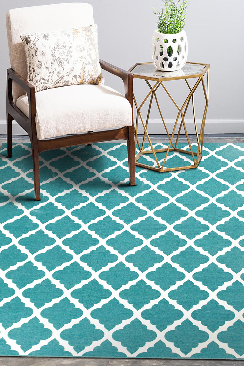 Moroccan Trellis Teal Washable Rug