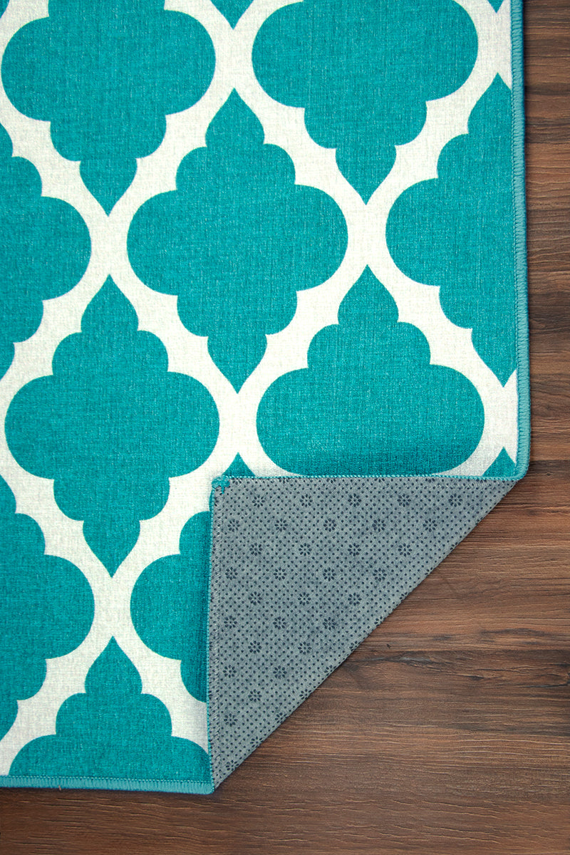 Moroccan Trellis Teal Washable Rug