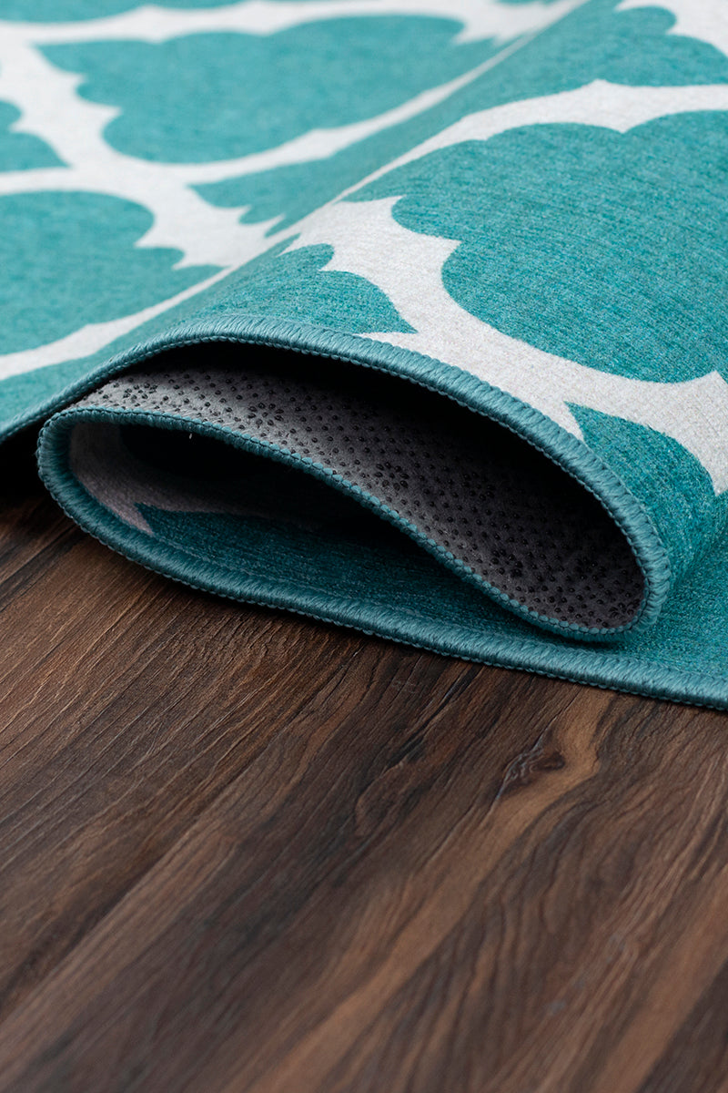 Moroccan Trellis Teal Washable Rug