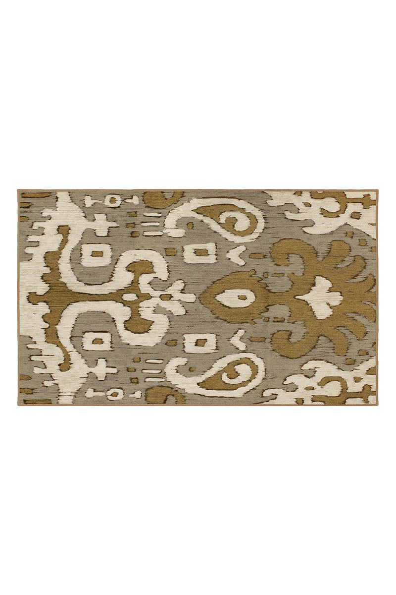 Ochre Ikat Grey Gold Washable Rug