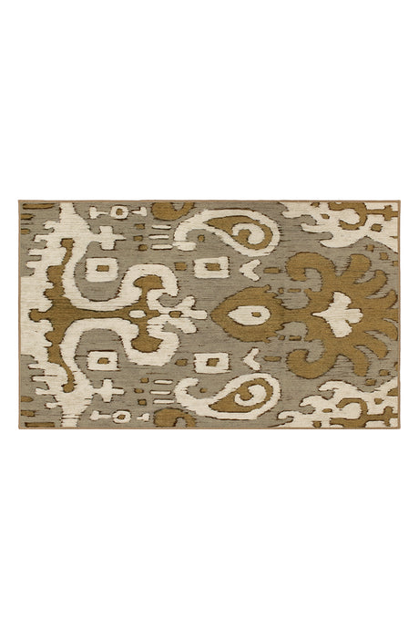 Ochre Ikat Grey Gold Washable Rug