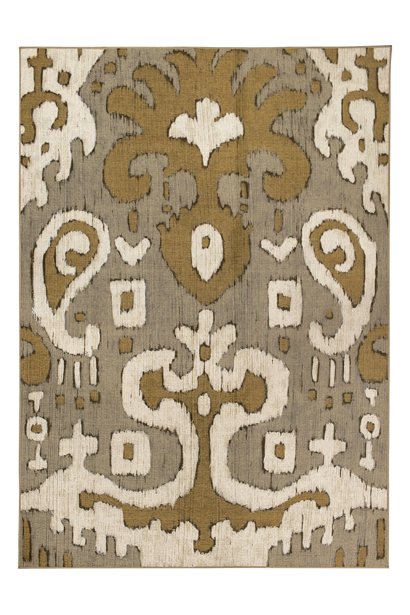 Ochre Ikat Grey Gold Washable Rug