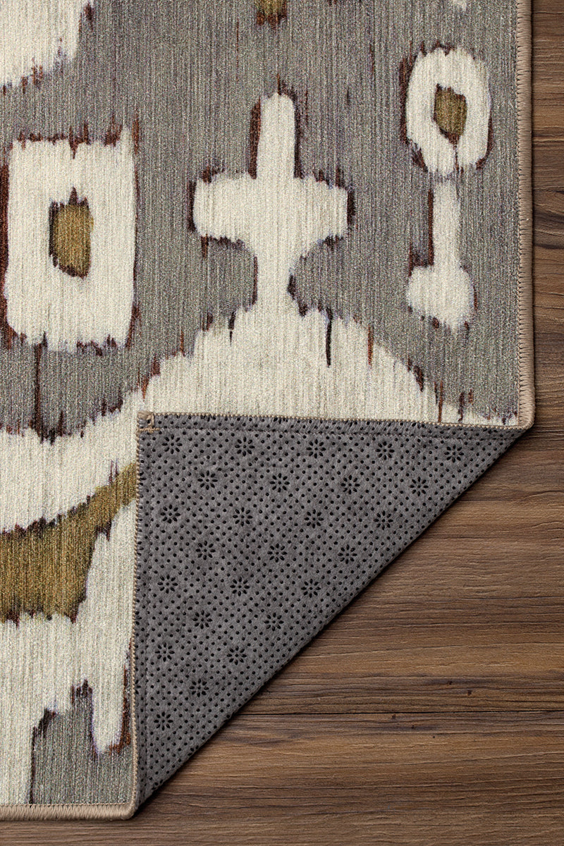 Ochre Ikat Grey Gold Washable Rug