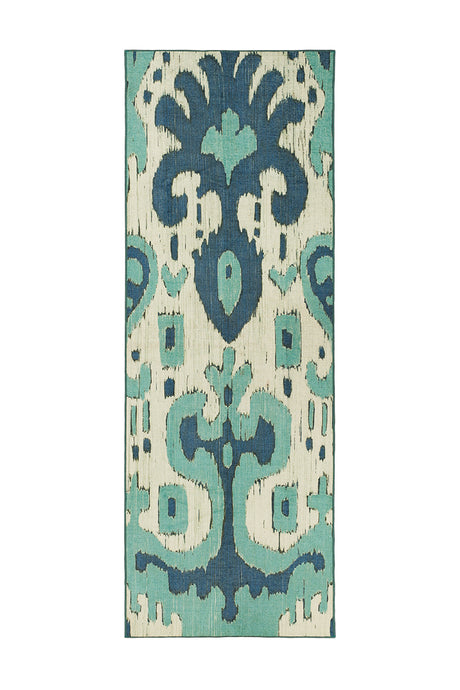 Ochre Ikat Steel Blue Washable Rug