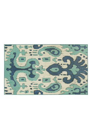 Ochre Ikat Steel Blue Washable Rug