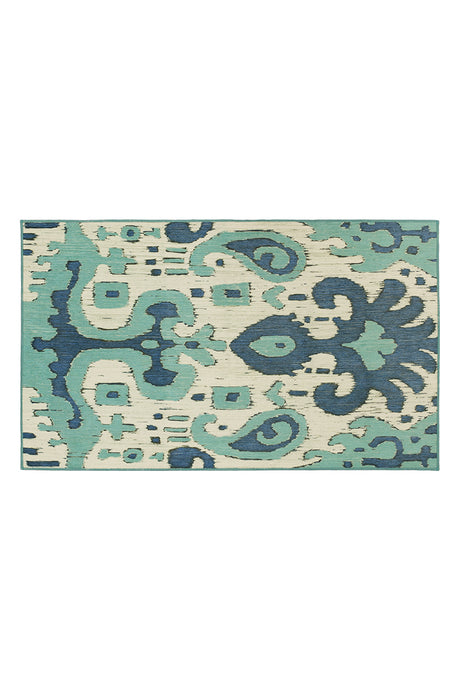 Ochre Ikat Steel Blue Washable Rug